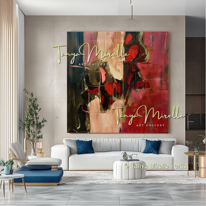 Bold Abstract Canvas Art with Red Accents #294