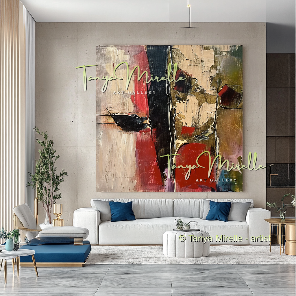 Bold Abstract Canvas Art with Red Accents #294