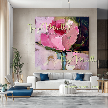 Elegant Abstract Flower Wall Art, Oil Impasto Painting #296