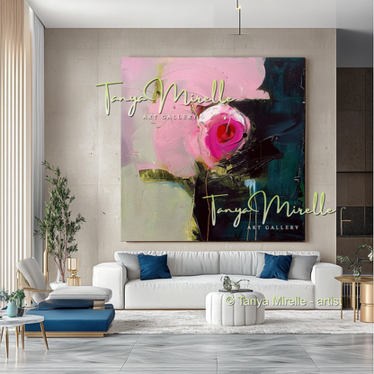 Elegant Abstract Flower Wall Art, Oil Impasto Painting #296