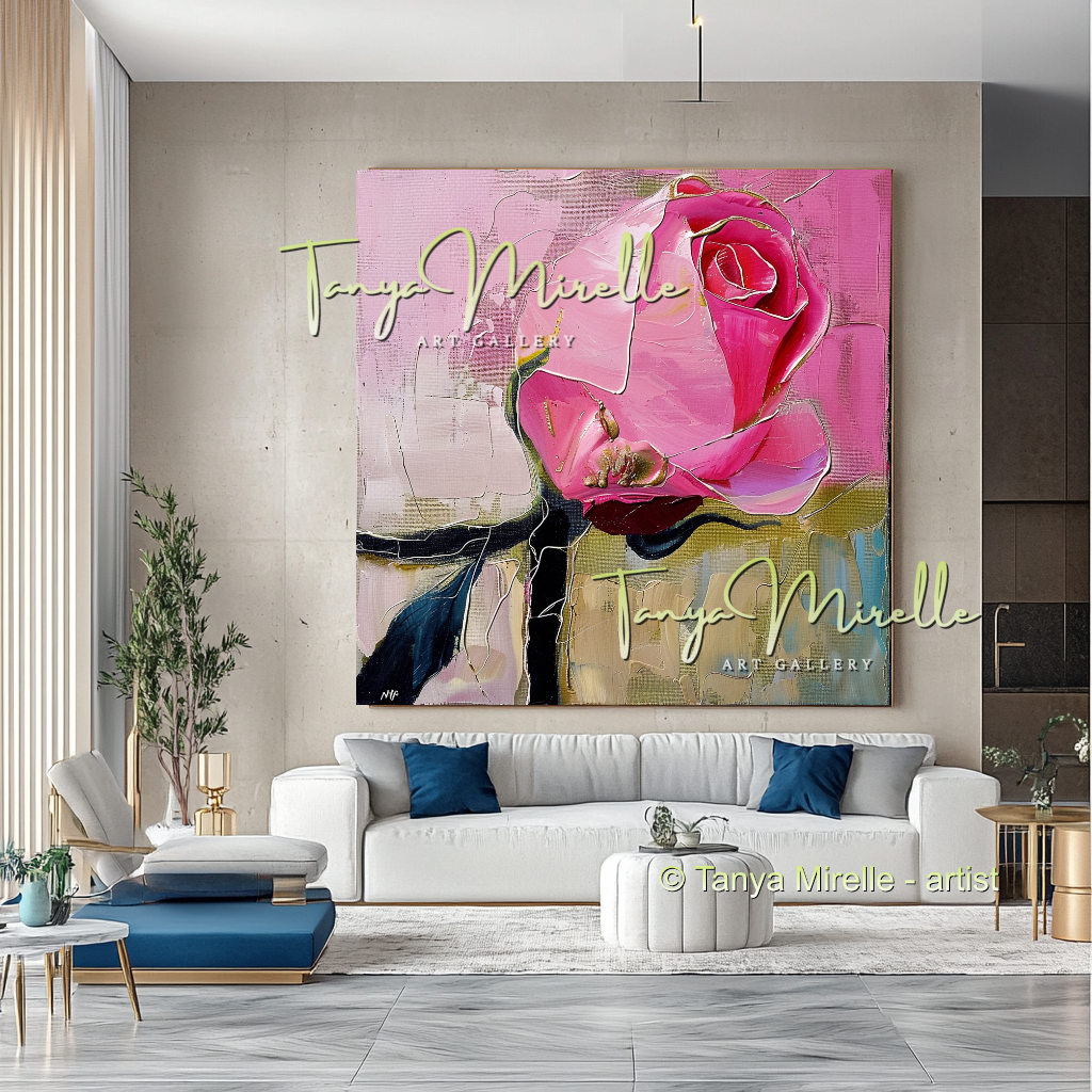 Elegant Abstract Flower Wall Art, Oil Impasto Painting #296