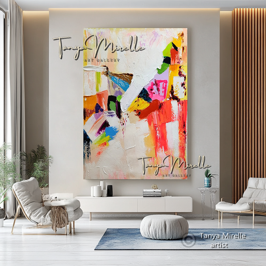 Contemporary Textured Wall Art - Colorful Abstract Oil Painting on Canvas #50