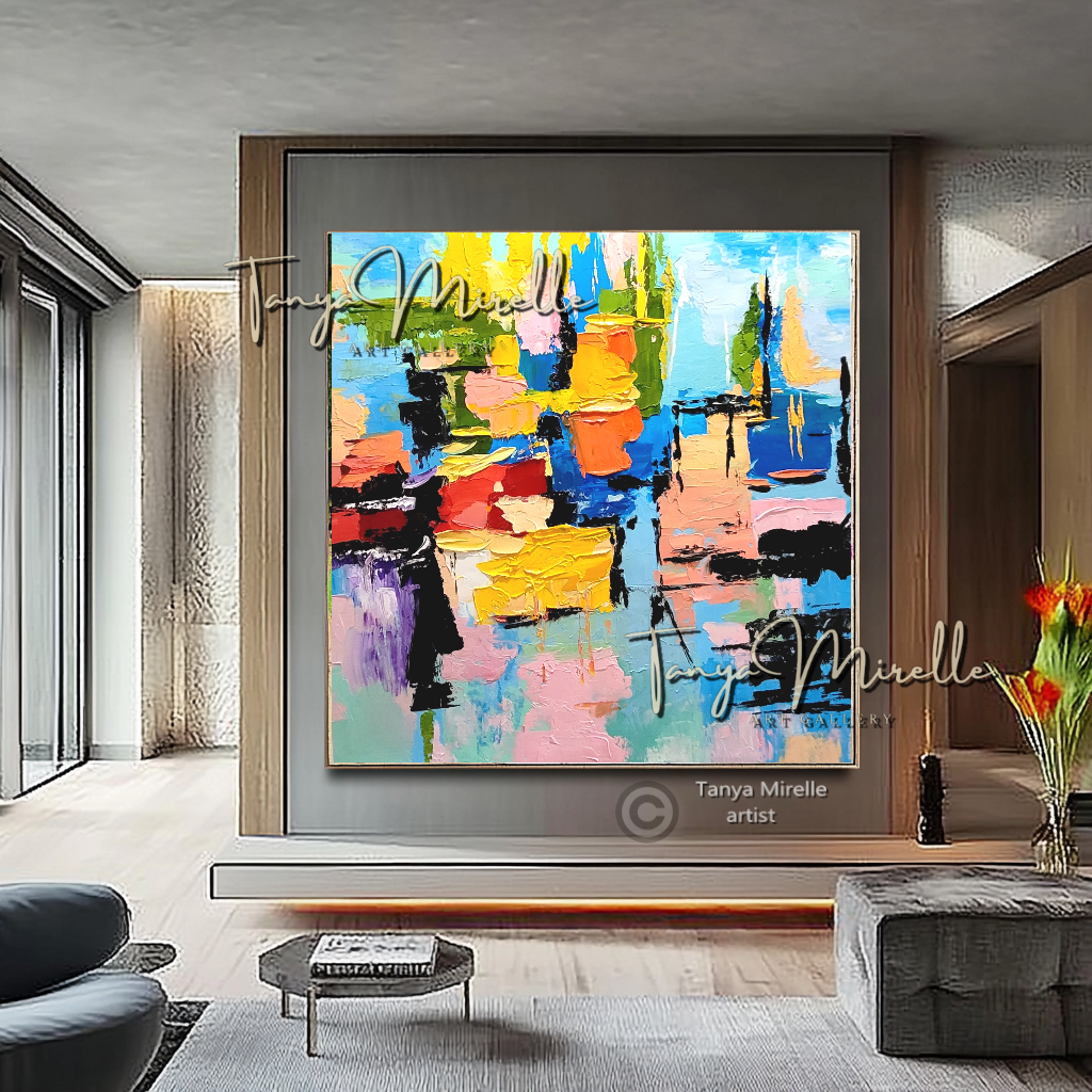 Abstract Painting - Modern Impasto Oil Painting on Canvas #4, No Frame abstract art abstract expressionism artistic gift blue abstract painting colorful painting contemporary painting creative painting dreamy art fine art gallery art gold painting handmade painting high-relief art home decor home office decor impasto oil painting kaleidoscope art large wall art living room art modern wall art multicolor abstract original artwork textured canvas thick paint strokes unique decor vibrant colors