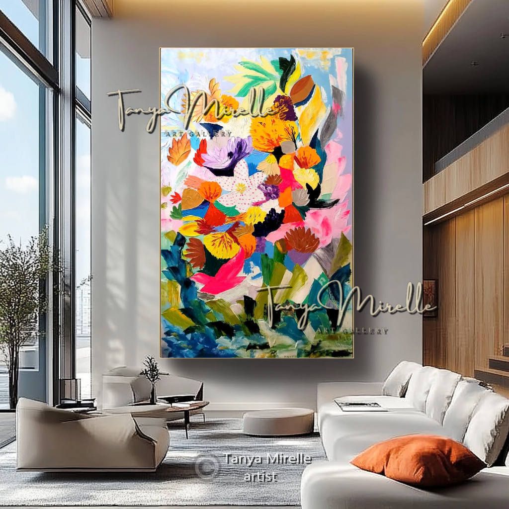 Vivid Colorful Underwater Painting Canvas - Modern Abstract Floral Wall Art #109