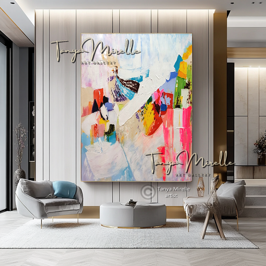 Abstract Painting - Vivid Colorful Impasto Oil Painting on Canvas #1, No Frame abstract art abstract expressionism artistic gift beige orange painting colorful painting contemporary painting creative painting dreamy art fine art gallery art handmade painting high-relief art home decor home office decor impasto oil painting kaleidoscope art large wall art living room art modern wall art multicolor abstract original artwork textured canvas thick paint strokes unique decor vibrant colors