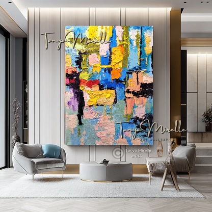 Abstract Painting - Modern Impasto Oil Painting on Canvas #4, No Frame abstract art abstract expressionism artistic gift blue abstract painting colorful painting contemporary painting creative painting dreamy art fine art gallery art gold painting handmade painting high-relief art home decor home office decor impasto oil painting kaleidoscope art large wall art living room art modern wall art multicolor abstract original artwork textured canvas thick paint strokes unique decor vibrant colors