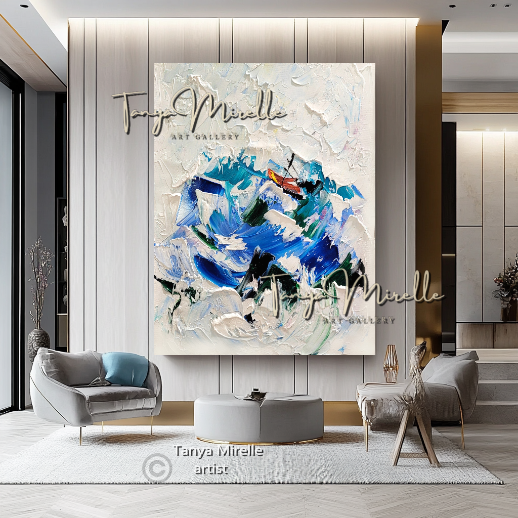 Sailboat in Storm Seascape Impasto Abstract Painting Canvas #111
