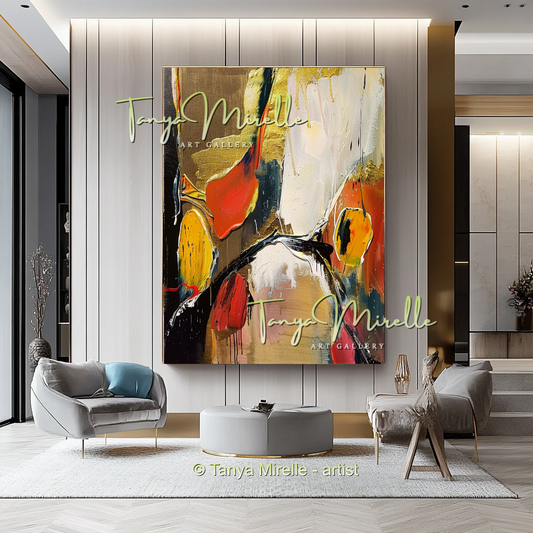 Vivid Red Gold Abstract Painting - Modern Wall Art #186