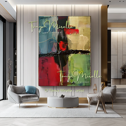 Deep Green Red Abstract Modern Wall Art #153