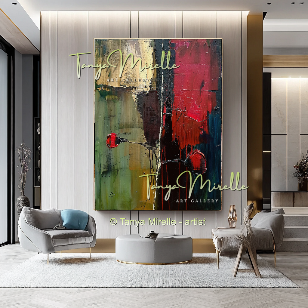 Deep Green Red Abstract Modern Wall Art #153