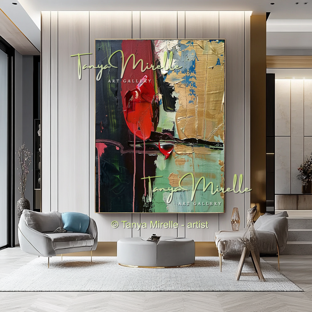 Deep Green Red Abstract Modern Wall Art #153