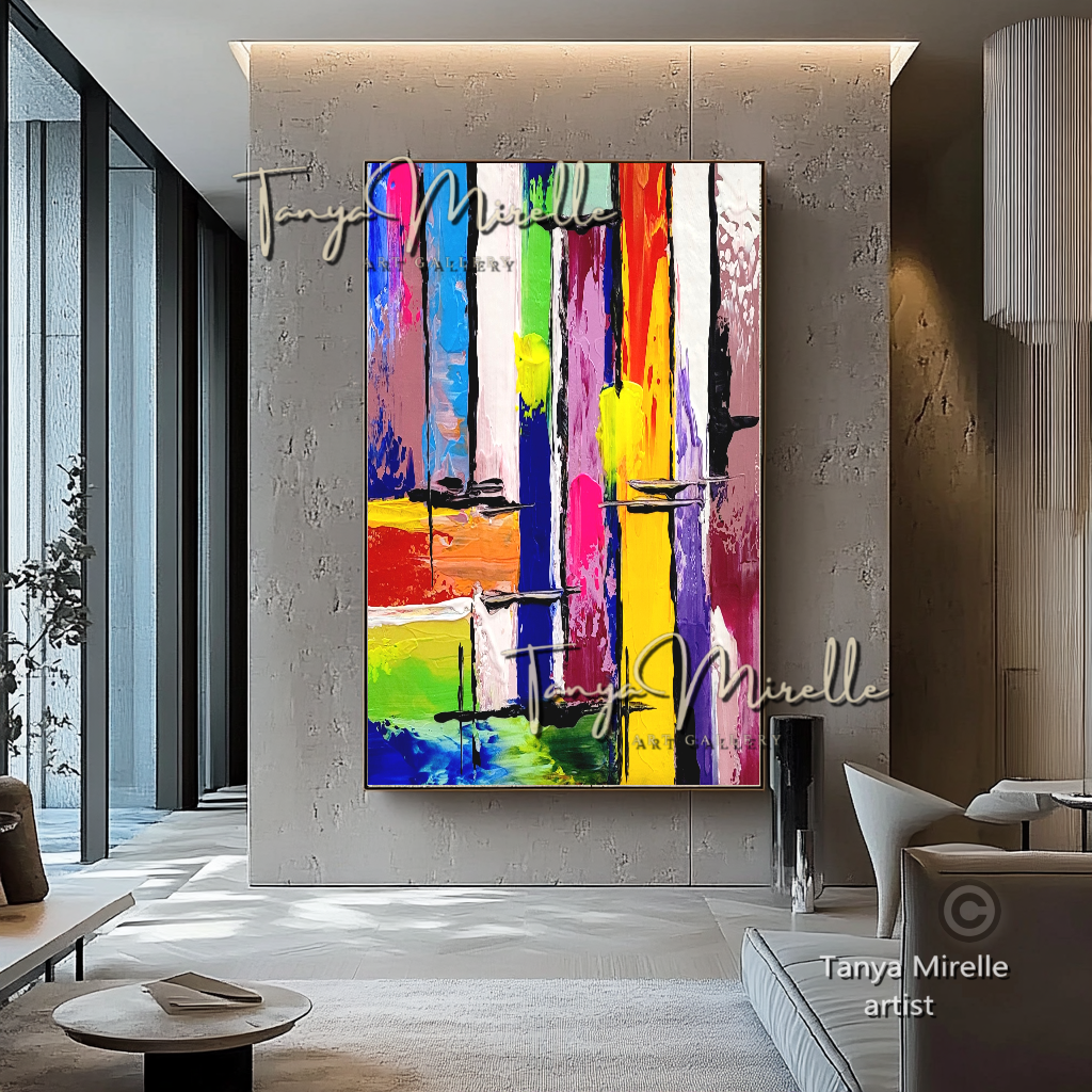 Abstract Painting - Colorful Impasto Oil Painting on Canvas #17, No Frame abstract art abstract expressionism artistic gift colorful painting contemporary painting creative painting dreamy art fine art gallery art handmade painting high-relief art home decor home office decor impasto oil painting kaleidoscope art large wall art living room art modern wall art multicolor abstract original artwork textured canvas thick paint strokes unique decor vibrant colors