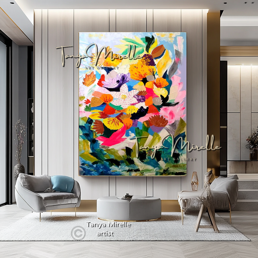 Vivid Colorful Underwater Painting Canvas - Modern Abstract Floral Wall Art #109