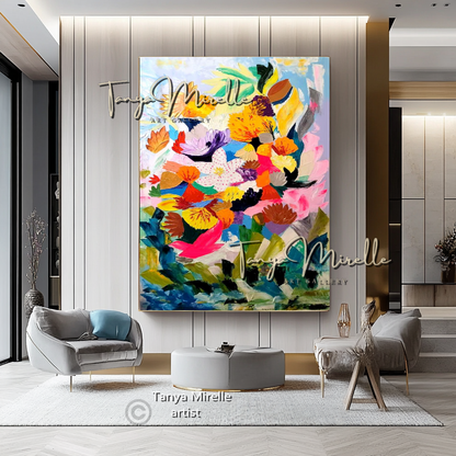 Vivid Colorful Underwater Painting Canvas - Modern Abstract Floral Wall Art #109