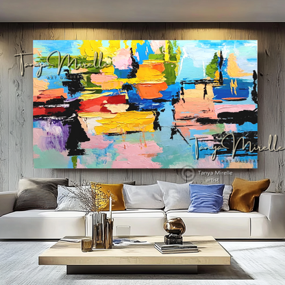 Abstract Painting - Modern Impasto Oil Painting on Canvas #4, No Frame abstract art abstract expressionism artistic gift blue abstract painting colorful painting contemporary painting creative painting dreamy art fine art gallery art gold painting handmade painting high-relief art home decor home office decor impasto oil painting kaleidoscope art large wall art living room art modern wall art multicolor abstract original artwork textured canvas thick paint strokes unique decor vibrant colors