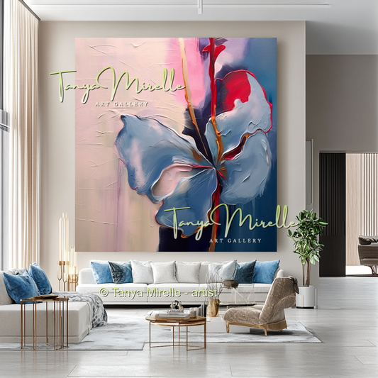 Minimalist Floral Canvas Art, Large Abstract Oil Painting #236