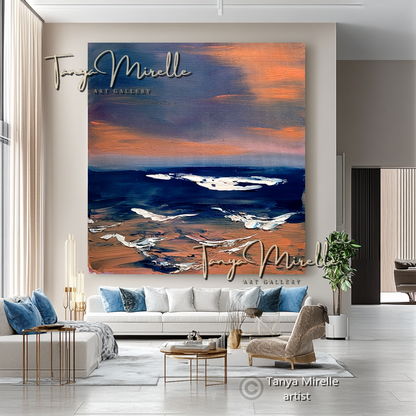Sunset Seaside – Abstract Coastal Impasto Oil Painting on Canvas #42