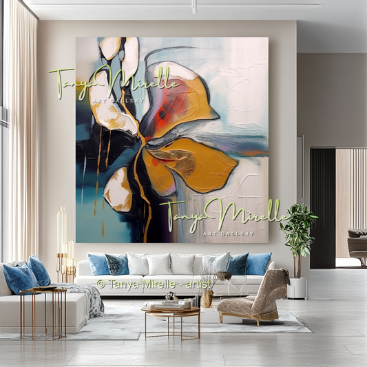 Abstract Floral Impasto Oil Painting on Canvas #215