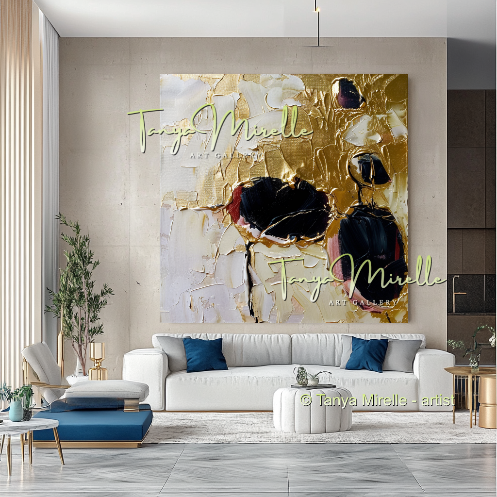 Gold Black Accent, Abstract Canvas Oil Painting #304