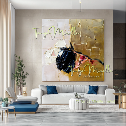 Gold Black Accent, Abstract Canvas Oil Painting #304
