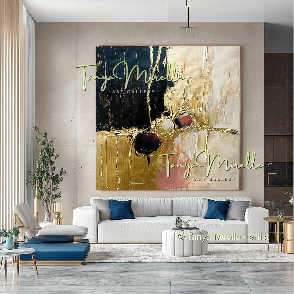 Gold Black Accent, Abstract Canvas Oil Painting #304