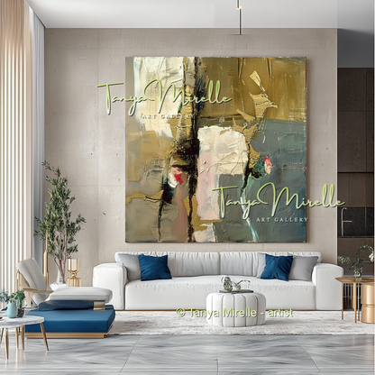 Green Beige Floral Abstract Painting - Modern Wall Art #164