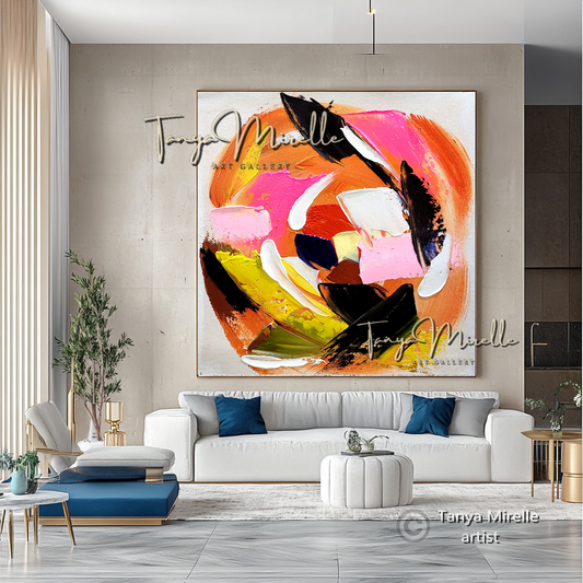 Modern Abstract Wall Art - Colorful Textured Oil Painting on Canvas #48