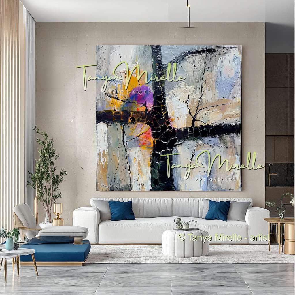 Vivid Abstract Tree Impasto Oil Painting on Canvas #285