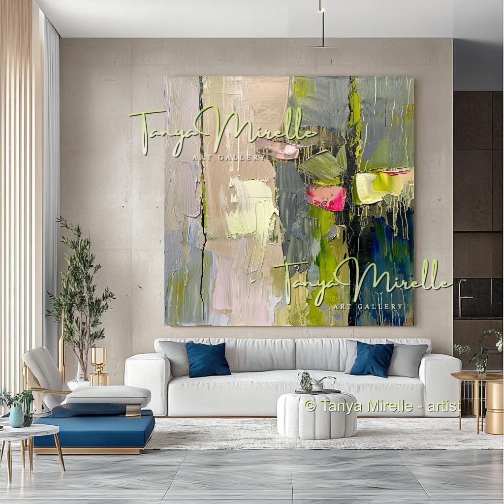 Green Abstract Oil Painting, Impasto Texture on Canvas #290