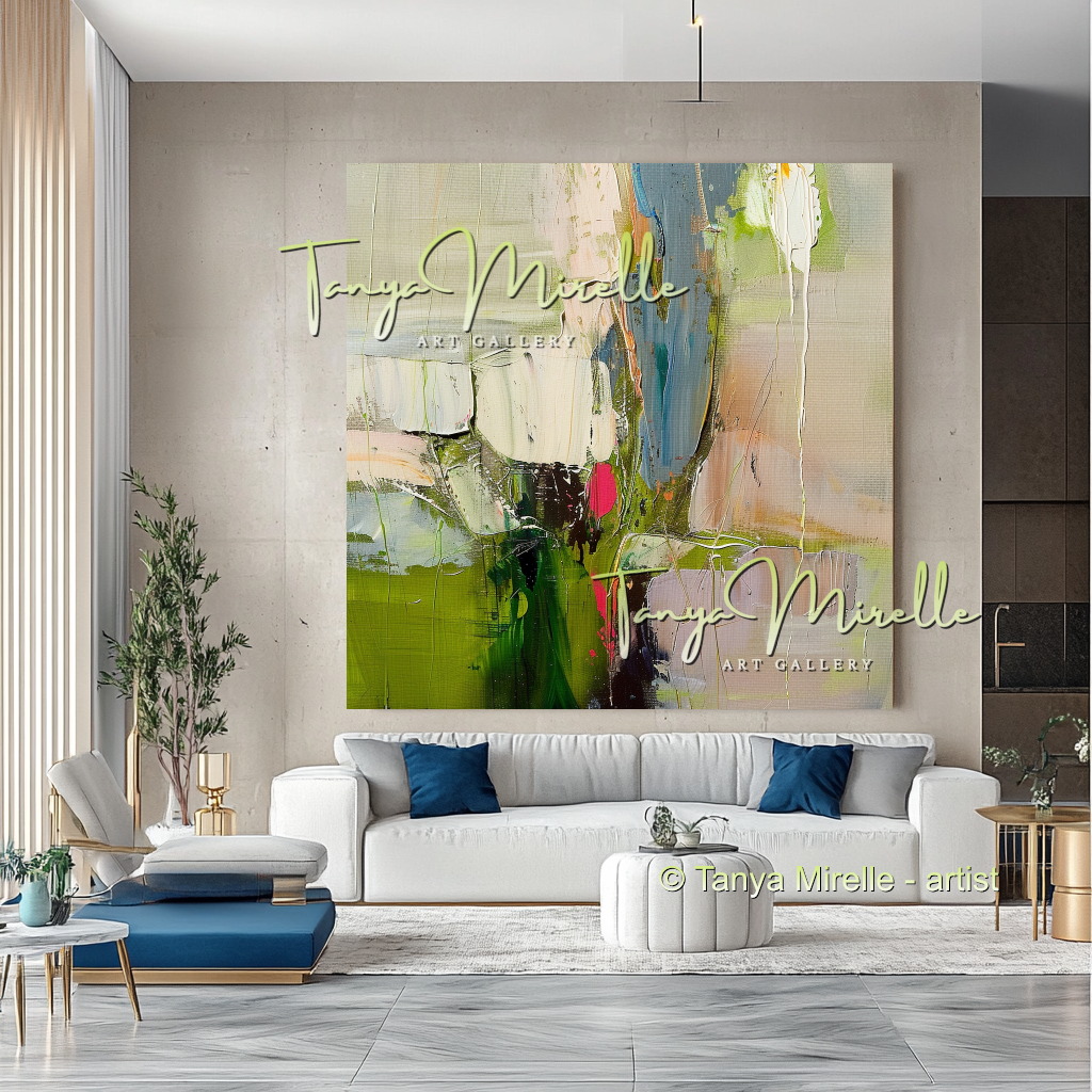 Green Abstract Oil Painting, Impasto Texture on Canvas #290