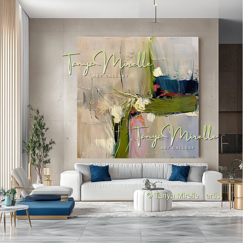 Green Abstract Oil Painting, Impasto Texture on Canvas #290
