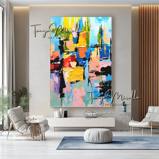 Abstract Painting - Modern Impasto Oil Painting on Canvas #4, No Frame abstract art abstract expressionism artistic gift blue abstract painting colorful painting contemporary painting creative painting dreamy art fine art gallery art gold painting handmade painting high-relief art home decor home office decor impasto oil painting kaleidoscope art large wall art living room art modern wall art multicolor abstract original artwork textured canvas thick paint strokes unique decor vibrant colors