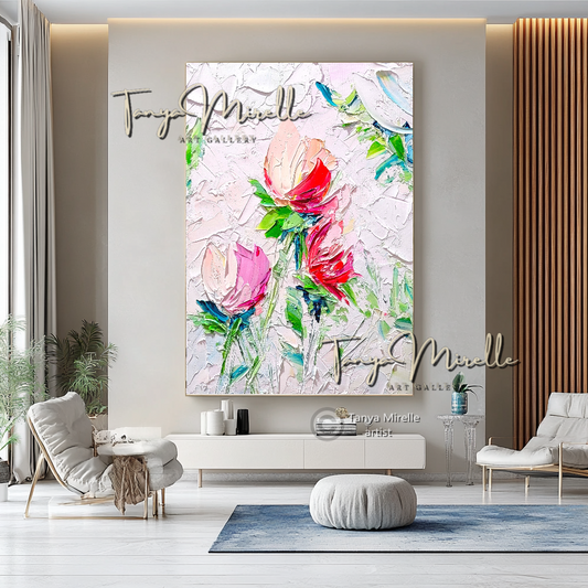 Abstract Painting - Modern Floral Impasto Oil Painting on Canvas #6, No Frame
