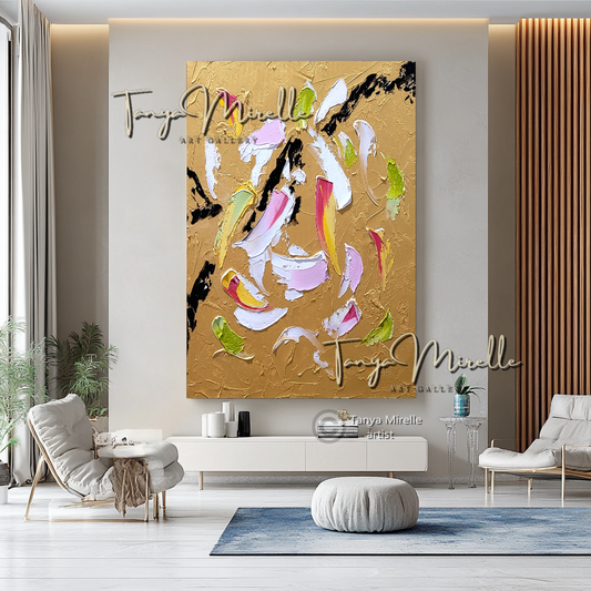 Abstract Painting - Modern Impasto Oil Painting on Canvas #3, No Frame abstract art abstract expressionism artistic gift blue abstract painting colorful painting contemporary painting creative painting dreamy art fine art gallery art gold painting handmade painting high-relief art home decor home office decor impasto oil painting kaleidoscope art large wall art living room art modern wall art multicolor abstract original artwork textured canvas thick paint strokes unique decor vibrant colors