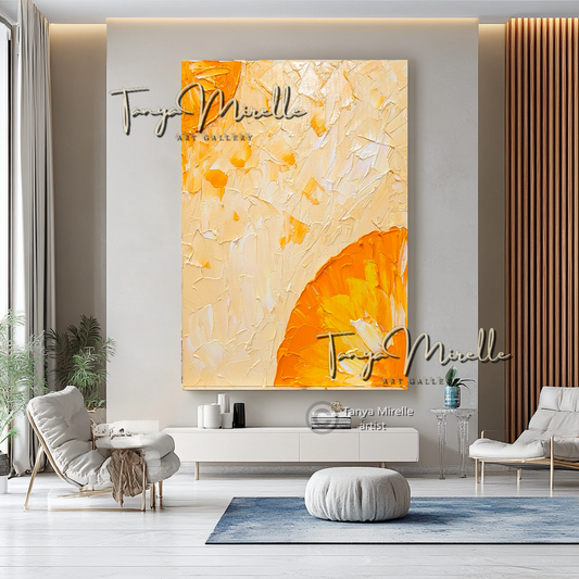 Abstract Wall Art - Modern Orange Impasto Oil Painting on Canvas #12, No Frame