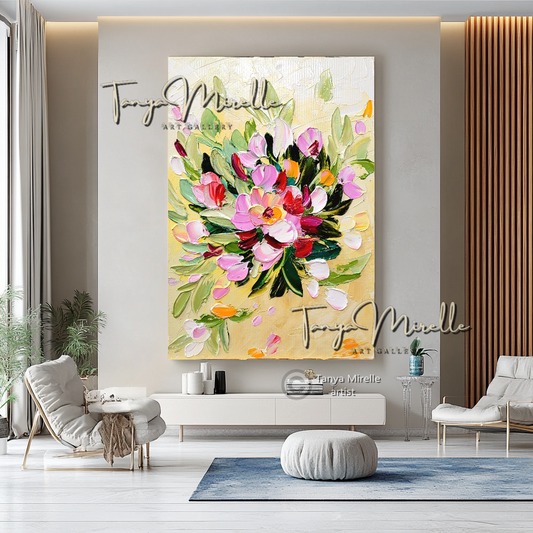Abstract Wall Art - Modern Floral Impasto Oil Painting on Canvas #11, No Frame
