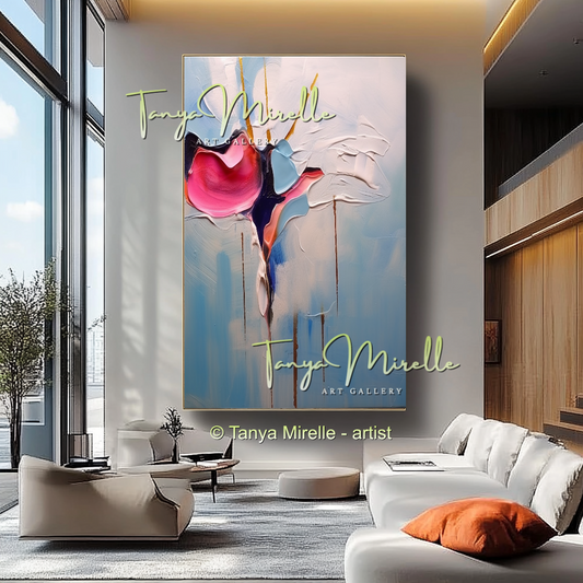 Luxury Floral Canvas Art, Large Abstract Oil Painting #235