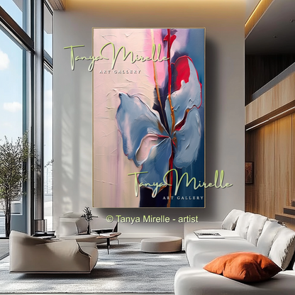 Minimalist Floral Canvas Art, Large Abstract Oil Painting #236