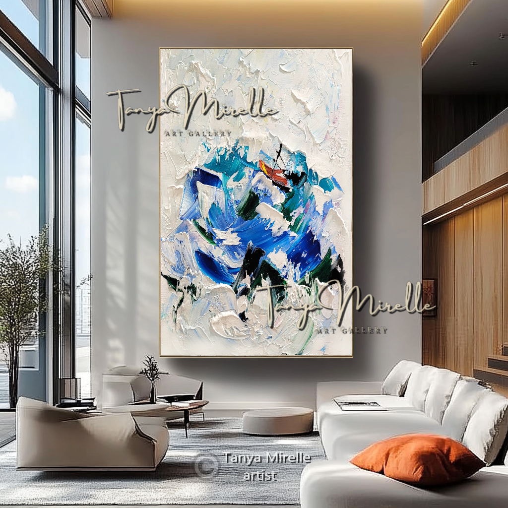 Sailboat in Storm Seascape Impasto Abstract Painting Canvas #111