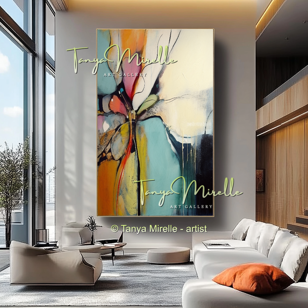 Bold Abstract Floral Oil Painting for Living Room #218