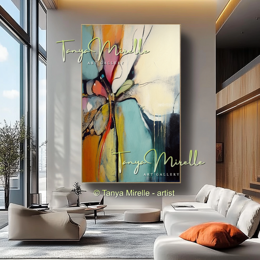 Bold Abstract Floral Oil Painting for Living Room #218