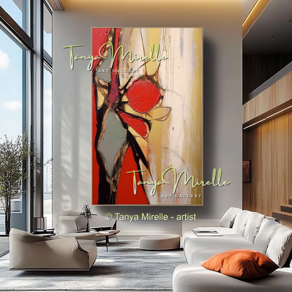 Impasto Oil Canvas Wall Art, Bold Red Accents #222