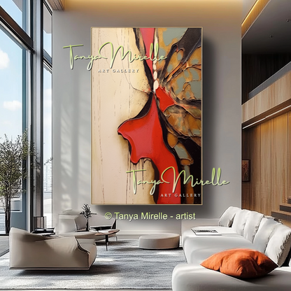 Impasto Oil Canvas Wall Art, Bold Red Accents #222