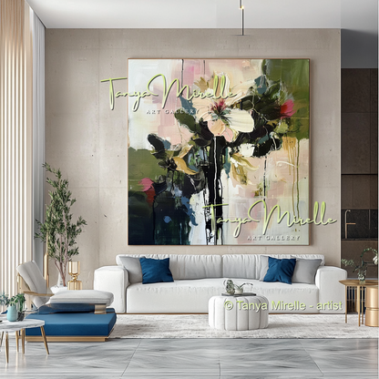 Large Abstract Floral Oil Painting - Modern Wall Art #187