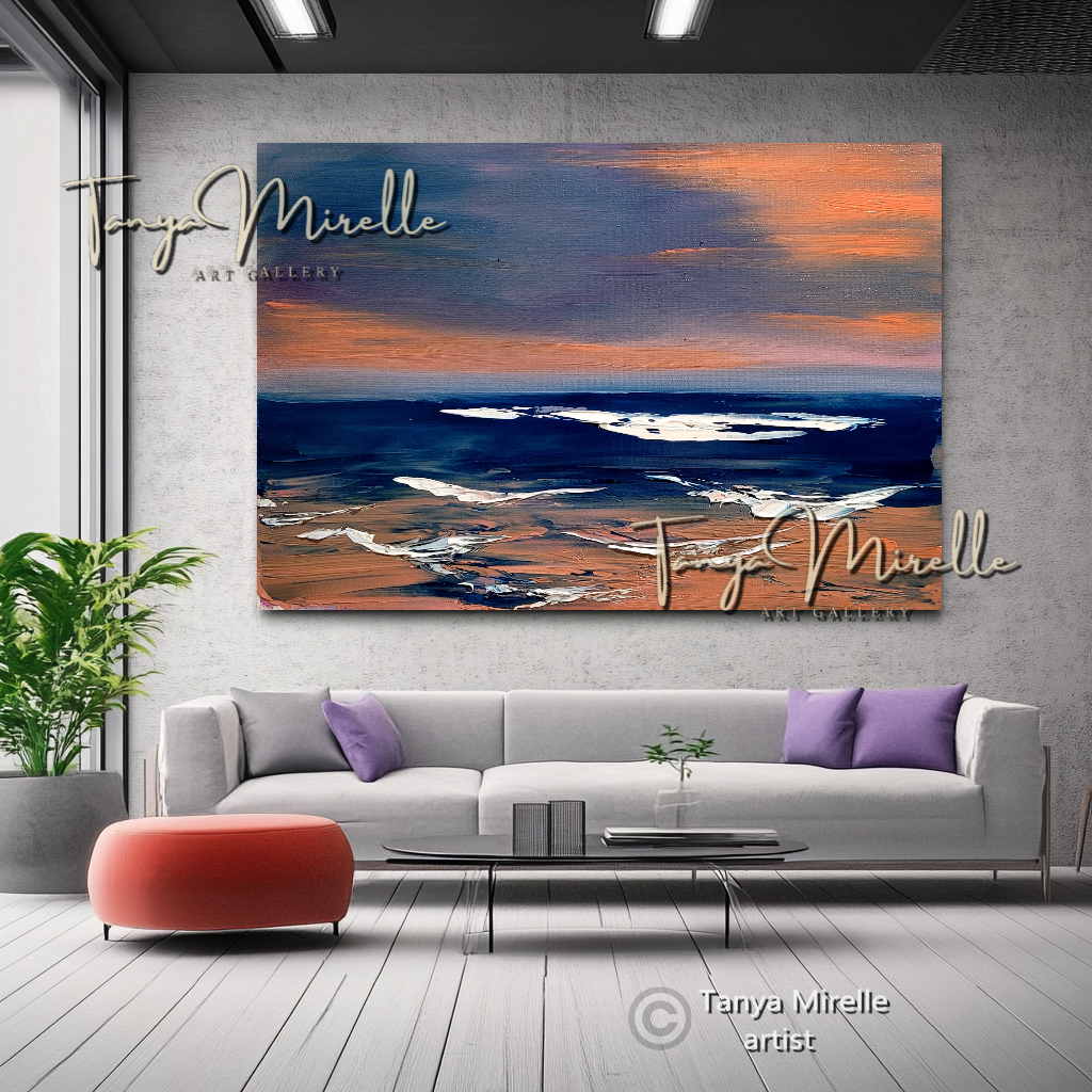 Sunset Seaside – Abstract Coastal Impasto Oil Painting on Canvas #42
