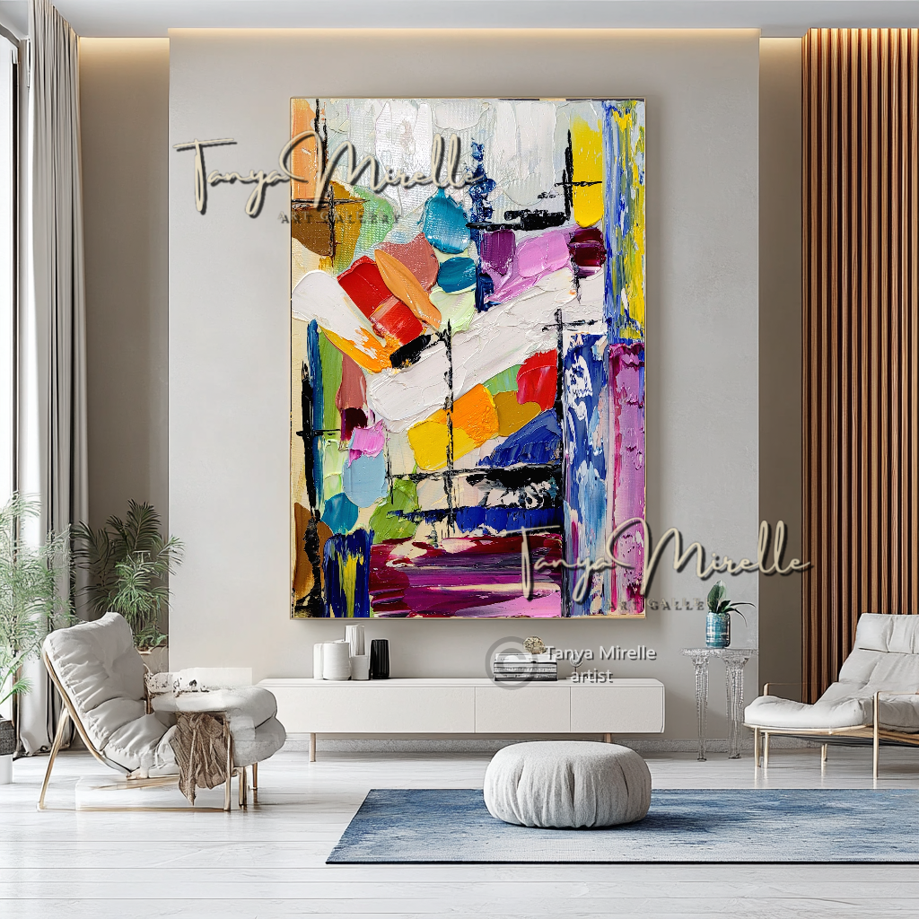 Abstract Painting - Purple Impasto Oil Painting on Canvas, No Frame abstract art abstract expressionism artistic gift colorful painting contemporary painting creative painting dreamy art fine art gallery art handmade painting high-relief art home decor home office decor impasto oil painting kaleidoscope art large wall art living room art modern wall art multicolor abstract original artwork textured canvas thick paint strokes unique decor vibrant colors