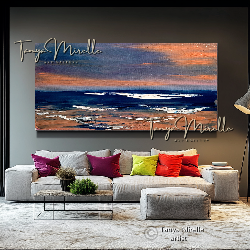 Sunset Seaside – Abstract Coastal Impasto Oil Painting on Canvas #42