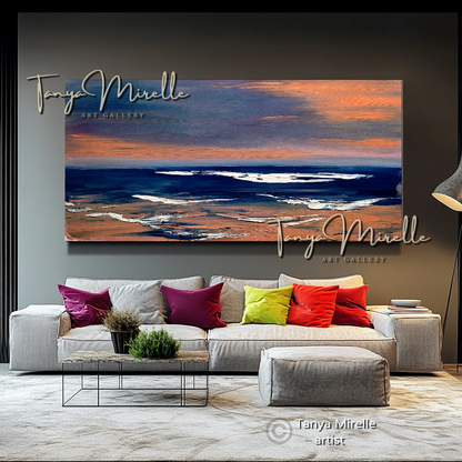 Sunset Seaside – Abstract Coastal Impasto Oil Painting on Canvas #42