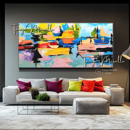 Abstract Painting - Modern Impasto Oil Painting on Canvas #4, No Frame abstract art abstract expressionism artistic gift blue abstract painting colorful painting contemporary painting creative painting dreamy art fine art gallery art gold painting handmade painting high-relief art home decor home office decor impasto oil painting kaleidoscope art large wall art living room art modern wall art multicolor abstract original artwork textured canvas thick paint strokes unique decor vibrant colors