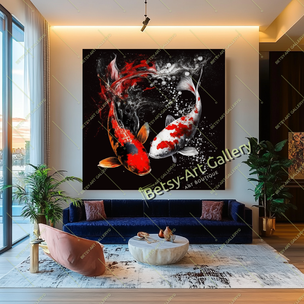 Red and White Koi Fish Print on Canvas